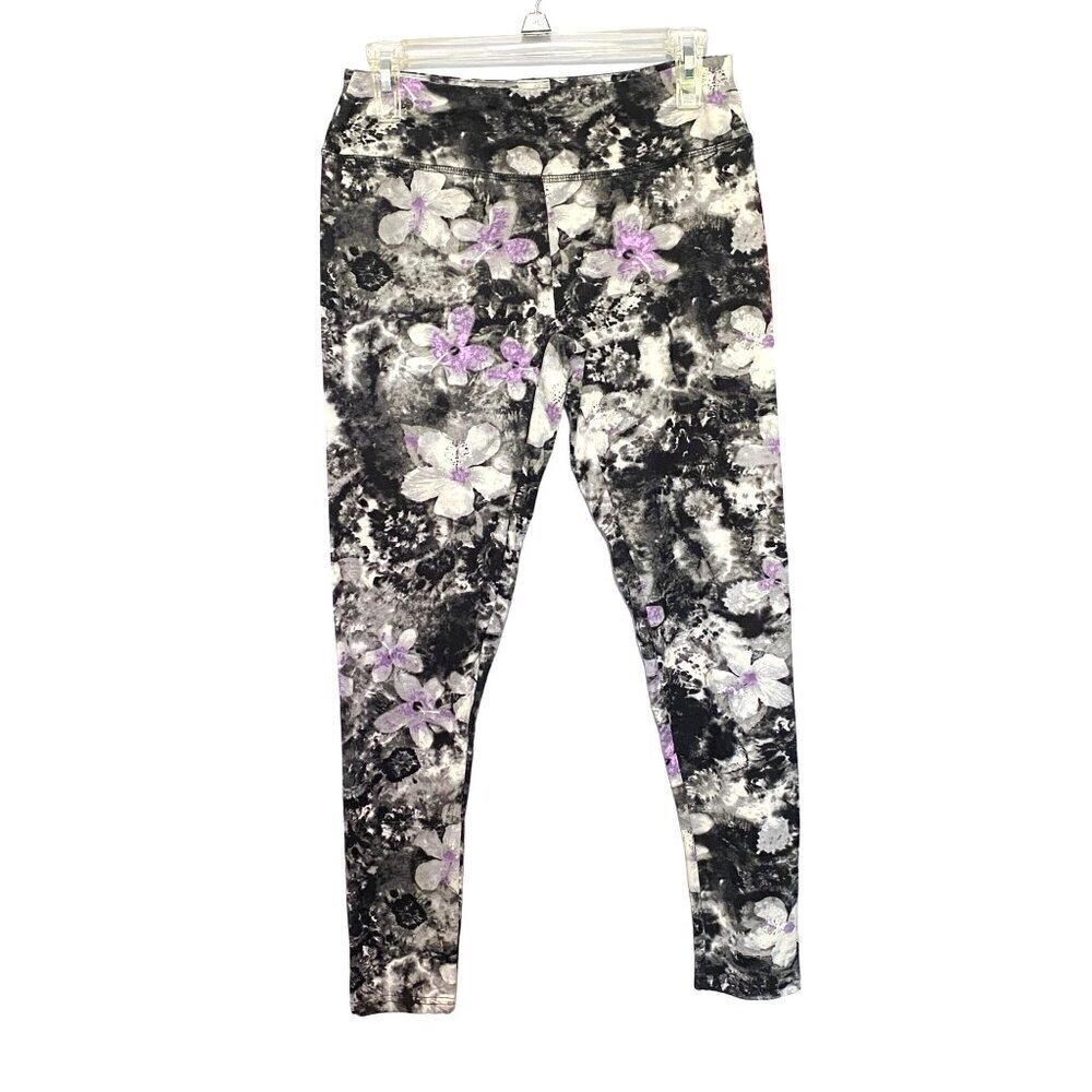 Shosho Floral Leggings Black, White, Gray & Lilac Women's Size Large NWT